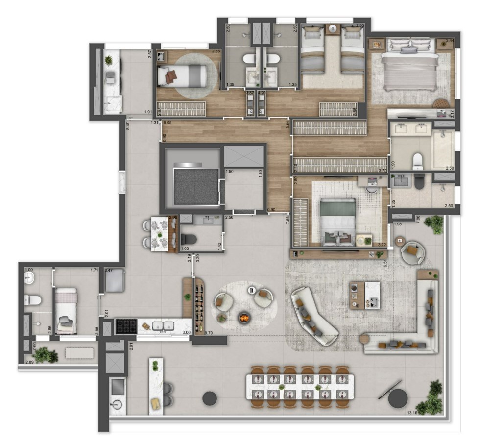 Planta Padrão 217m² - Manhattan